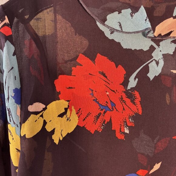 Cabi Floral Long-Sleeve Sheer Blouse With Tie Neck & Elastic Cuffs Womens Size M - Picture 7 of 10